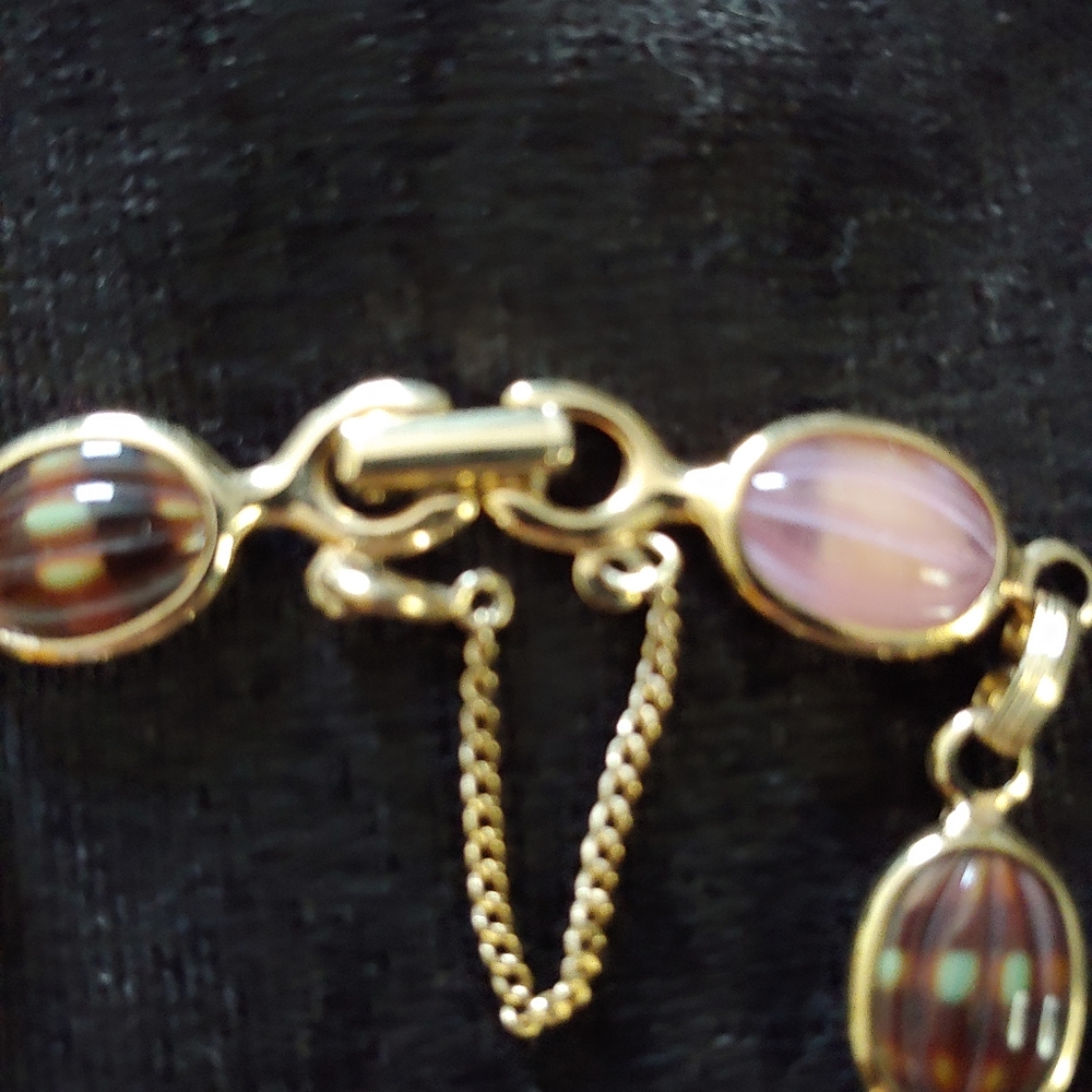 VTG Sarah Coventry Pink/Brown stone bracelet - Picture 3 of 5